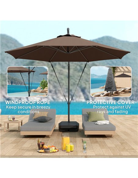 Outsunny 3(m) Garden Cantilever Parasol with Fillable Base up to 90kg, Wind Protection Strap, Cover, Round Banana Hanging Umbrel - pic 188585 | FastDaddyshop