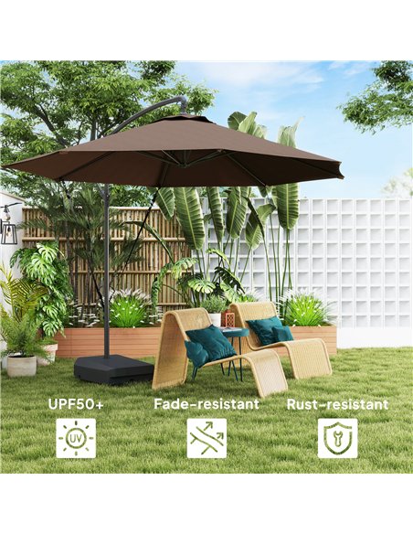 Outsunny 3(m) Garden Cantilever Parasol with Fillable Base up to 90kg, Wind Protection Strap, Cover, Round Banana Hanging Umbrel - pic 188586 | FastDaddyshop