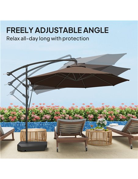 Outsunny 3(m) Garden Cantilever Parasol with Fillable Base up to 90kg, Wind Protection Strap, Cover, Round Banana Hanging Umbrel - pic 188587 | FastDaddyshop