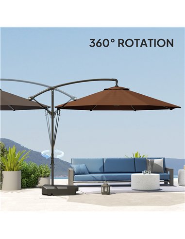 Outsunny 3(m) Garden Cantilever Parasol with Fillable Base up to 90kg, Wind Protection Strap, Cover, Round Banana Hanging Umbrel