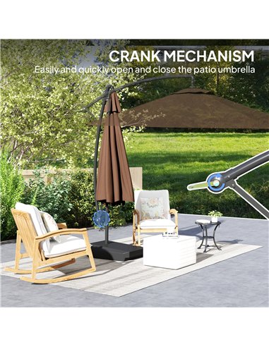 Outsunny 3(m) Garden Cantilever Parasol with Fillable Base up to 90kg, Wind Protection Strap, Cover, Round Banana Hanging Umbrel