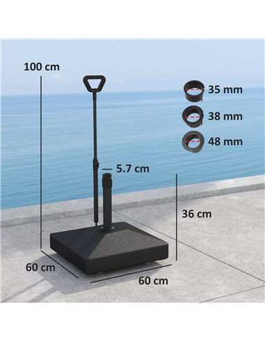 Outsunny Garden Parasol Base with Adjustable Wheels and Handle, Garden Sun Umbrella Base Parasol Stand, Filled Up to 55kg with S