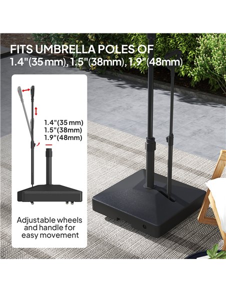 Outsunny Garden Parasol Base with Adjustable Wheels and Handle, Garden Sun Umbrella Base Parasol Stand, Filled Up to 55kg with S - pic 188593 | FastDaddyshop
