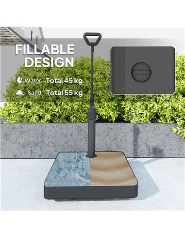 Outsunny Garden Parasol Base with Adjustable Wheels and Handle, Garden Sun Umbrella Base Parasol Stand, Filled Up to 55kg with S
