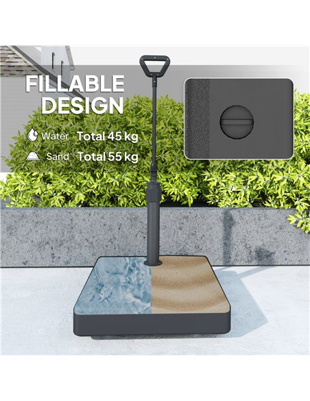 Outsunny Garden Parasol Base with Adjustable Wheels and Handle, Garden Sun Umbrella Base Parasol Stand, Filled Up to 55kg with S - pic 188594 | FastDaddyshop