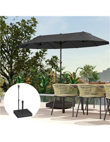 Outsunny Garden Parasol Base with Adjustable Wheels and Handle, Garden Sun Umbrella Base Parasol Stand, Filled Up to 55kg with S