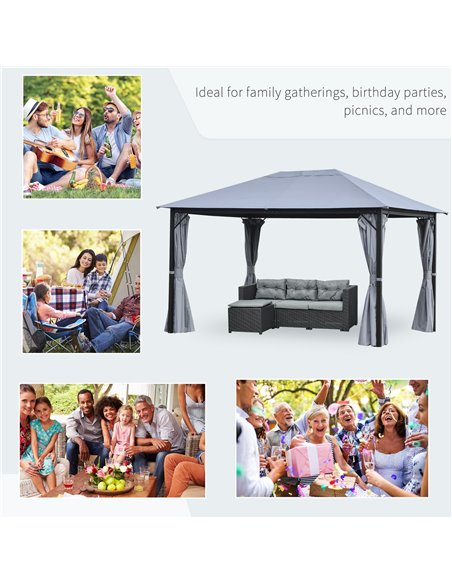 Outsunny 4 x 3(m) Outdoor Gazebo Canopy Party Tent Garden Pavilion Patio Shelter with Curtains, Netting Sidewalls, Grey - pic 18860 | FastDaddyshop
