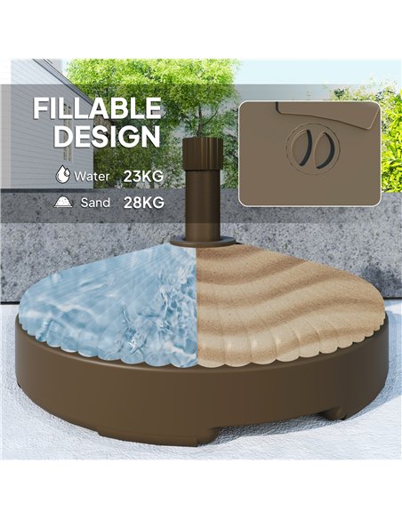 Outsunny Garden Parasol Base Holder, 28kg Sand Filled, 23kg Water Filled, Sun Umbrella Base Outdoor Umbrella Stand Weight, Brown - pic 188602 | FastDaddyshop