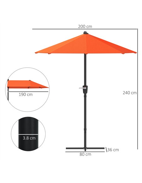 Outsunny 2m Half Parasol Umbrella - Orange - pic 188610 | FastDaddyshop