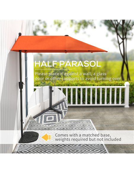 Outsunny 2m Half Parasol Umbrella - Orange - pic 188611 | FastDaddyshop