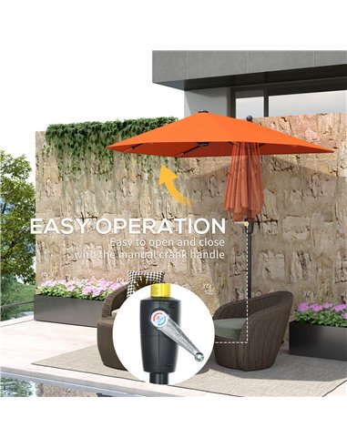 Outsunny 2m Half Parasol Umbrella - Orange