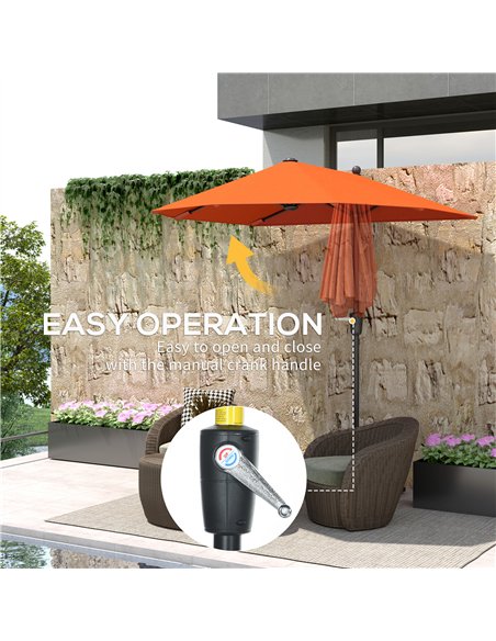 Outsunny 2m Half Parasol Umbrella - Orange - pic 188612 | FastDaddyshop