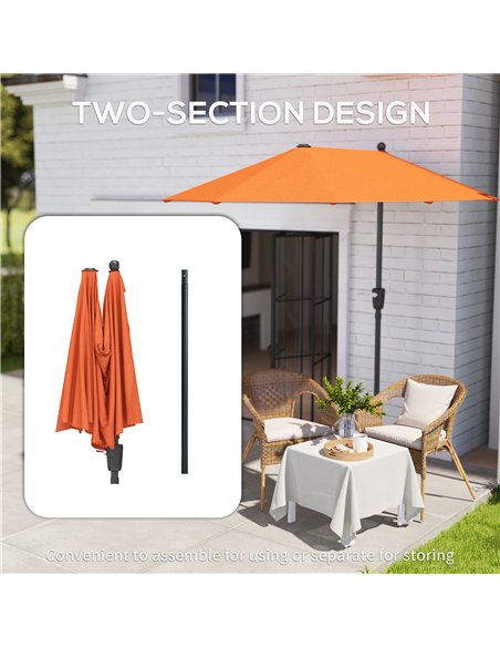 Outsunny 2m Half Parasol Umbrella - Orange - pic 188613 | FastDaddyshop