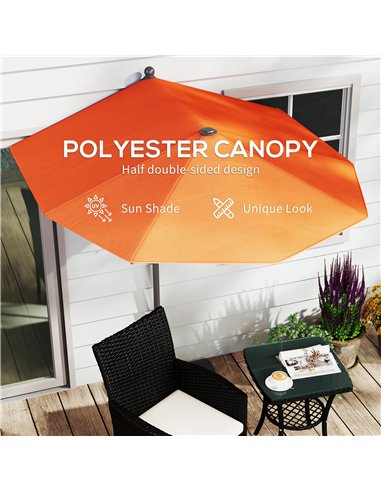 Outsunny 2m Half Parasol Umbrella - Orange