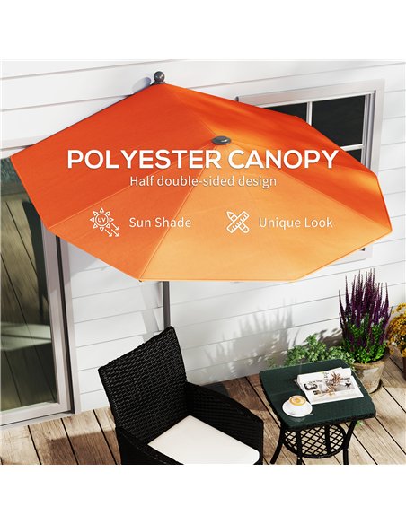 Outsunny 2m Half Parasol Umbrella - Orange - pic 188614 | FastDaddyshop