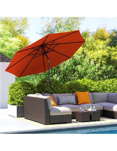 Outsunny 3 m Garden Parasol Umbrellas, Outdoor Sun Shade with 8 Ribs, Tilt and Crank Handle for Balcony, Bench, Garden, Orange