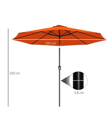Outsunny 3 m Garden Parasol Umbrellas, Outdoor Sun Shade with 8 Ribs, Tilt and Crank Handle for Balcony, Bench, Garden, Orange