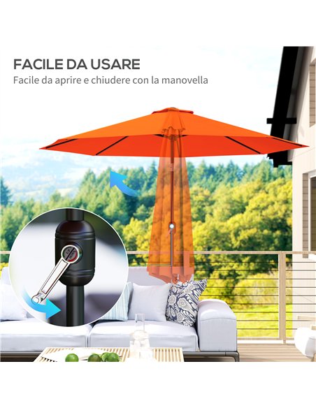 Outsunny 3 m Garden Parasol Umbrellas, Outdoor Sun Shade with 8 Ribs, Tilt and Crank Handle for Balcony, Bench, Garden, Orange - pic 188620 | FastDaddyshop