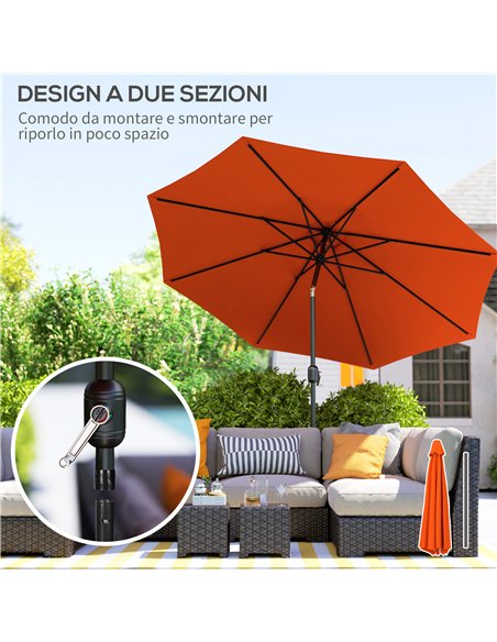 Outsunny 3 m Garden Parasol Umbrellas, Outdoor Sun Shade with 8 Ribs, Tilt and Crank Handle for Balcony, Bench, Garden, Orange - pic 188621 | FastDaddyshop