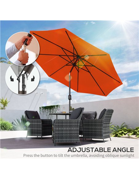 Outsunny 3 m Garden Parasol Umbrellas, Outdoor Sun Shade with 8 Ribs, Tilt and Crank Handle for Balcony, Bench, Garden, Orange - pic 188622 | FastDaddyshop