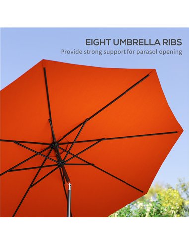 Outsunny 3 m Garden Parasol Umbrellas, Outdoor Sun Shade with 8 Ribs, Tilt and Crank Handle for Balcony, Bench, Garden, Orange
