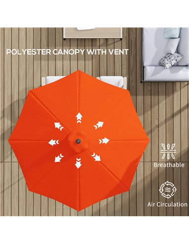 Outsunny 3 m Garden Parasol Umbrellas, Outdoor Sun Shade with 8 Ribs, Tilt and Crank Handle for Balcony, Bench, Garden, Orange
