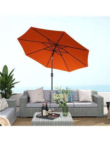Outsunny 3 m Garden Parasol Umbrellas, Outdoor Sun Shade with 8 Ribs, Tilt and Crank Handle for Balcony, Bench, Garden, Orange