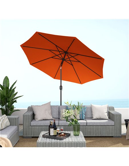 Outsunny 3 m Garden Parasol Umbrellas, Outdoor Sun Shade with 8 Ribs, Tilt and Crank Handle for Balcony, Bench, Garden, Orange - pic 188625 | FastDaddyshop