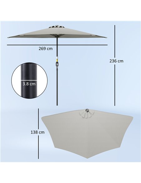Outsunny Half Round Parasol Umbrella - Light Grey - pic 188628 | FastDaddyshop