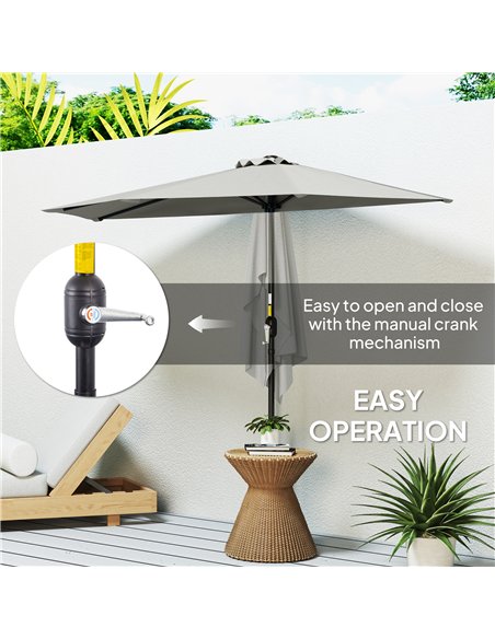Outsunny Half Round Parasol Umbrella - Light Grey - pic 188629 | FastDaddyshop