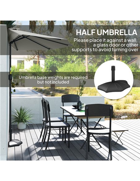 Outsunny Half Round Parasol Umbrella - Light Grey - pic 188630 | FastDaddyshop