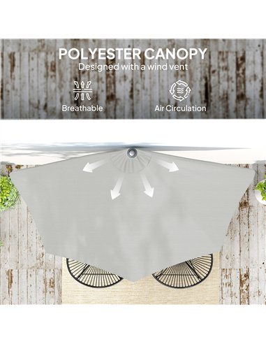 Outsunny Half Round Parasol Umbrella - Light Grey