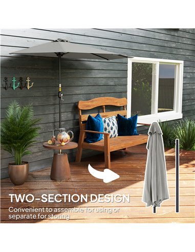 Outsunny Half Round Parasol Umbrella - Light Grey