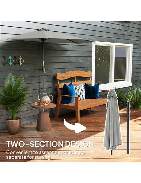 Outsunny Half Round Parasol Umbrella - Light Grey - pic 188632 | FastDaddyshop