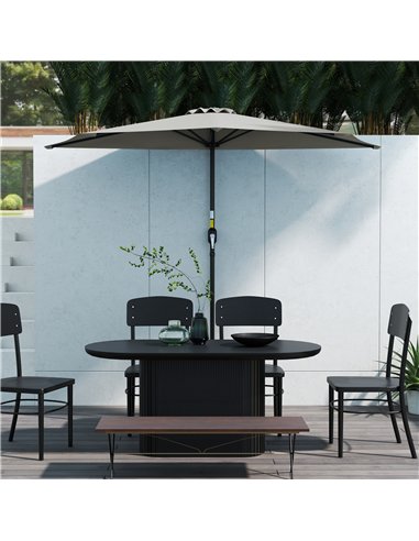 Outsunny Half Round Parasol Umbrella - Light Grey