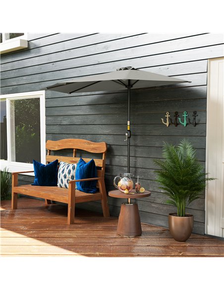 Outsunny Half Round Parasol Umbrella - Light Grey - pic 188634 | FastDaddyshop