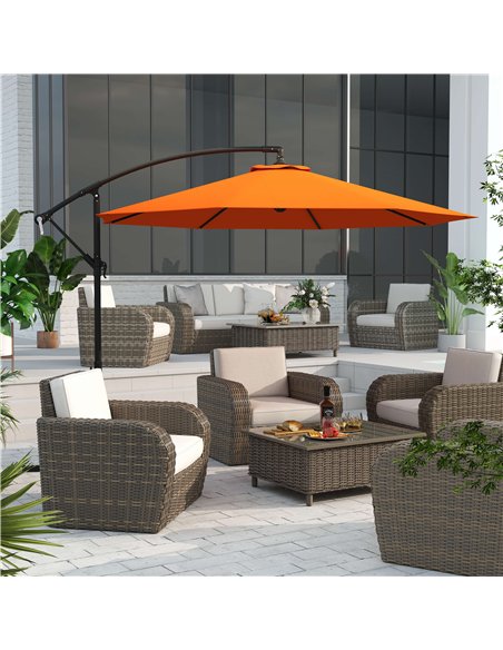 Outsunny 3m Garden Banana Parasol with Cross Base for Garden Family Use, Orange - pic 188636 | FastDaddyshop