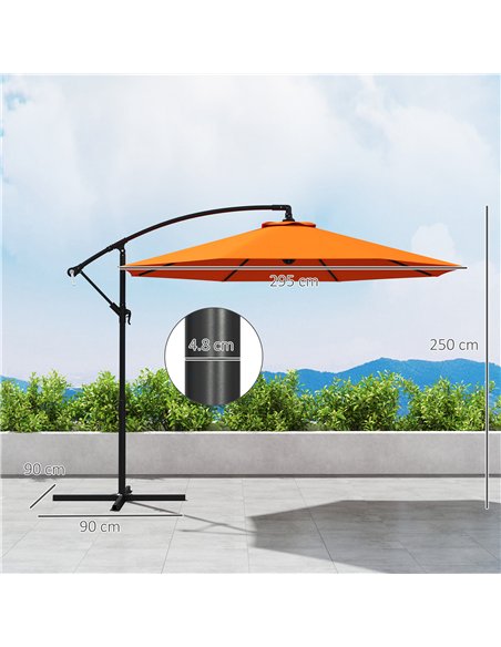Outsunny 3m Garden Banana Parasol with Cross Base for Garden Family Use, Orange - pic 188637 | FastDaddyshop