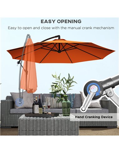 Outsunny 3m Garden Banana Parasol with Cross Base for Garden Family Use, Orange