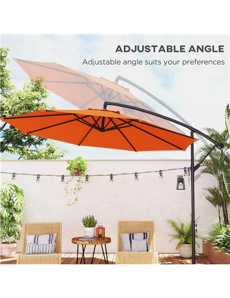 Outsunny 3m Garden Banana Parasol with Cross Base for Garden Family Use, Orange - pic 188639 | FastDaddyshop
