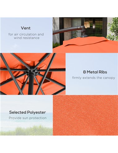 Outsunny 3m Garden Banana Parasol with Cross Base for Garden Family Use, Orange