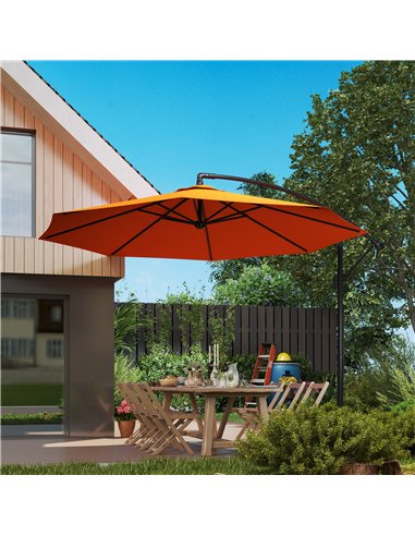 Outsunny 3m Garden Banana Parasol with Cross Base for Garden Family Use, Orange