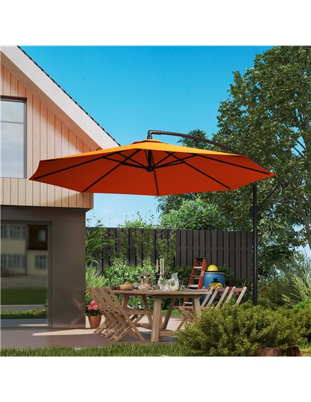 Outsunny 3m Garden Banana Parasol with Cross Base for Garden Family Use, Orange - pic 188642 | FastDaddyshop