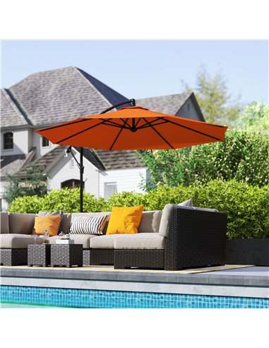Outsunny 3m Garden Banana Parasol with Cross Base for Garden Family Use, Orange