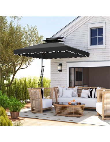 Outsunny 2.5m Cantilever Parasol with Easy Lever, Square Double Top Garden Parasol Umbrella with Ruffles and Cross Base, Overhan