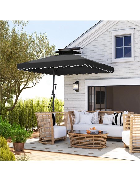 Outsunny 2.5m Cantilever Parasol with Easy Lever, Square Double Top Garden Parasol Umbrella with Ruffles and Cross Base, Overhan - pic 188645 | FastDaddyshop