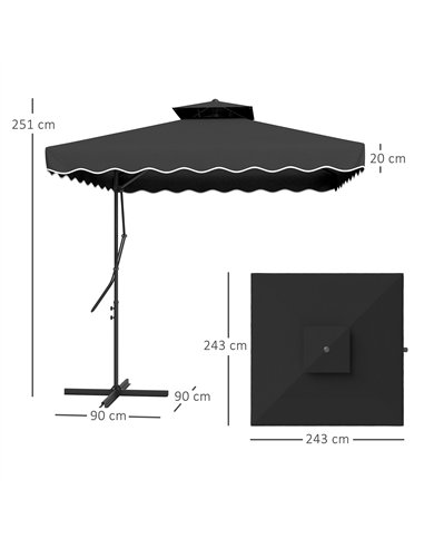 Outsunny 2.5m Cantilever Parasol with Easy Lever, Square Double Top Garden Parasol Umbrella with Ruffles and Cross Base, Overhan