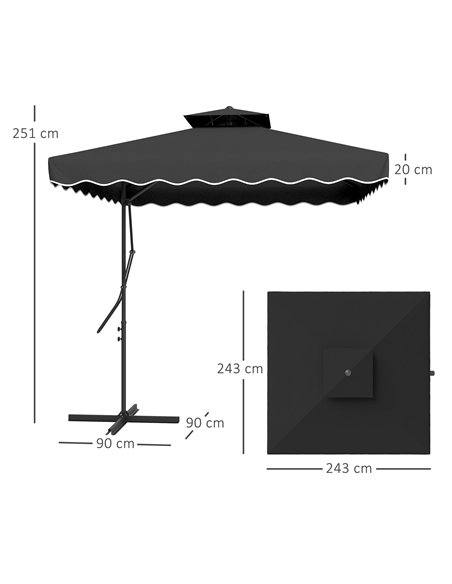 Outsunny 2.5m Cantilever Parasol with Easy Lever, Square Double Top Garden Parasol Umbrella with Ruffles and Cross Base, Overhan - pic 188646 | FastDaddyshop
