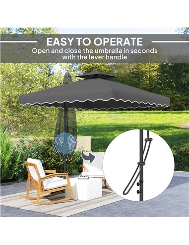Outsunny 2.5m Cantilever Parasol with Easy Lever, Square Double Top Garden Parasol Umbrella with Ruffles and Cross Base, Overhan