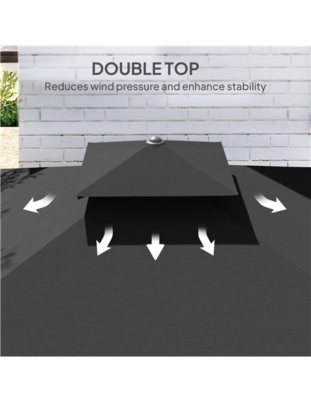 Outsunny 2.5m Cantilever Parasol with Easy Lever, Square Double Top Garden Parasol Umbrella with Ruffles and Cross Base, Overhan - pic 188649 | FastDaddyshop